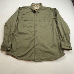 LL Bean Field Flannel Lined Shirt Jacket Men XL Green‎ Button Up Outdoor FLAW